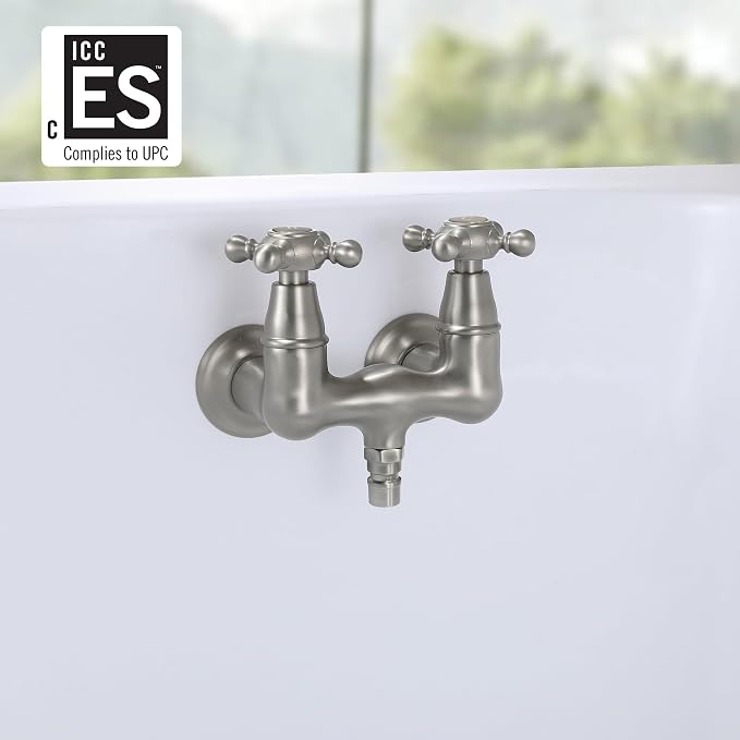 SUMERAIN Vintage Tub Faucet Wall Mount Tub Filler 3-3/8-Inch Center Two Cross - Image 2