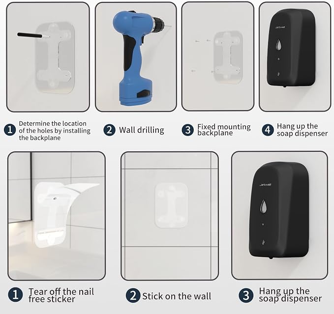 JETWELL Automatic Touch-Less Wall Mount Hand Soap Dispenser Liquid Drop Battery - Image 8