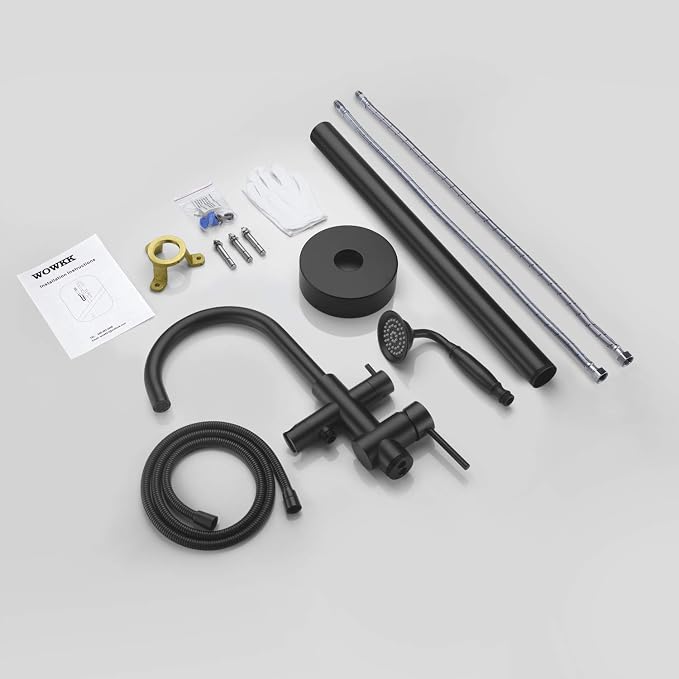 Tub Filler Freestanding Bathtub Faucet Black Floor Mounted Brass Bathroom Tub - Image 7