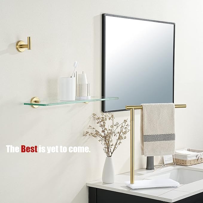 JQK Bathroom Glass Shelf Gold, Tempered Glass Shower Storage 24 by 5 inches - Image 4