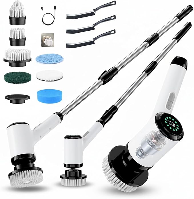 Electric Spin Scrubber for Cleaning-2 Adjustable Speeds, 8 Cleaning Brushes by Iopsk