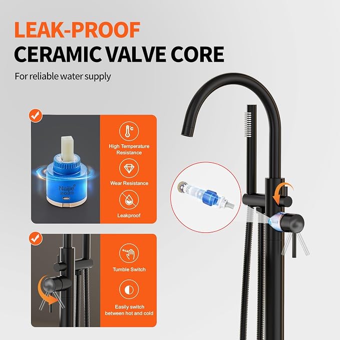 Freestanding Bathtub FaucetFloor Mount Bathtub Filler Shower Mixer Faucet - Image 3