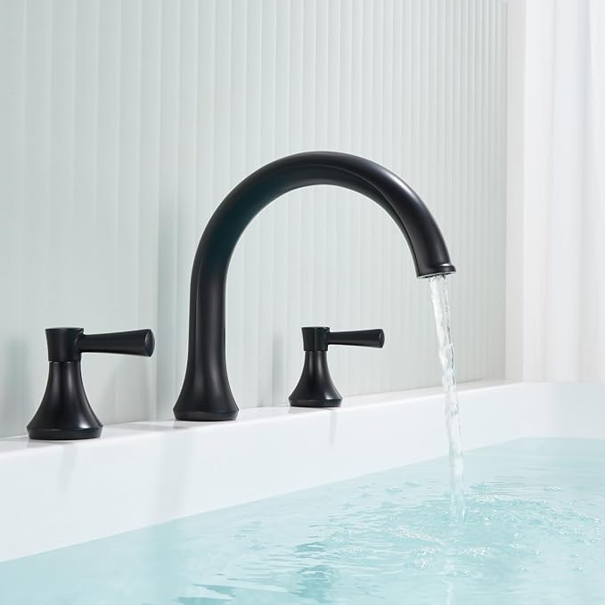 Roman Tub Faucet Deck Mount Tub Filler 2 Handles Black Bathtub Faucet Brass - Image 3