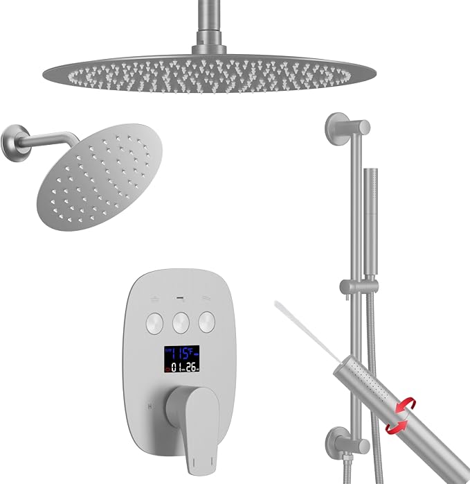 Brushed Nickel Shower System 3-Function Ceiling Shower Faucet Set by HONGTONGSOWER