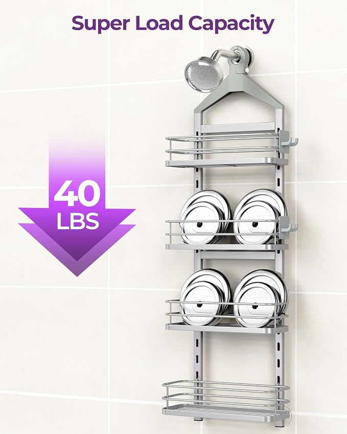 ODesign 4 Tier Height-Adjustable Shower Caddy Hanging Anti-Swing-Over The - Image 7