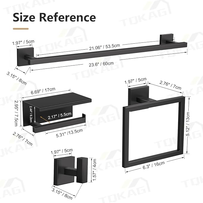 TQKAG 5-Pieces Matte Black Bathroom Hardware Accessories Set 23.6" SUS304 - Image 6