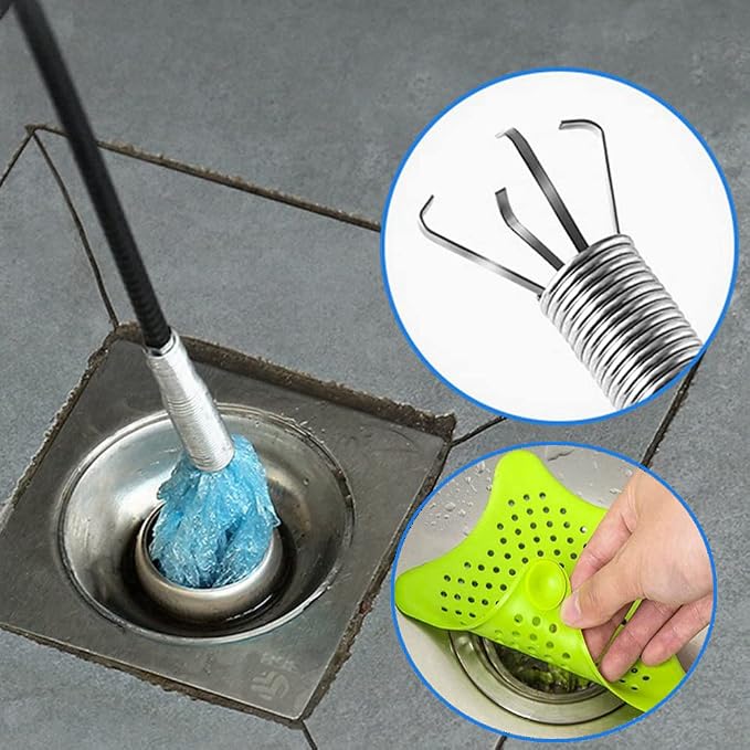 63 inch Drain Clog Remover Flexible Snake Sink Hair Cleaner Toilet Shower Drain - Image 2