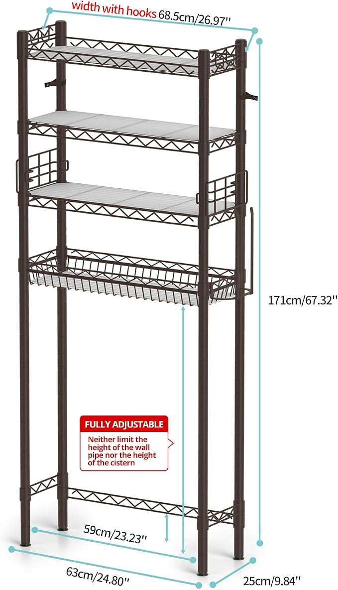 4-Tier Over Toilet Storage Shelf, Bathroom Organizer - Image 3