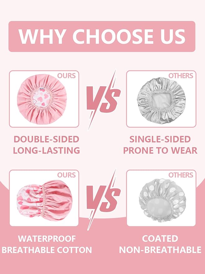 Years Calm Shower Caps For Women Reusable Waterproof，Pattern And Solid Color - Image 4