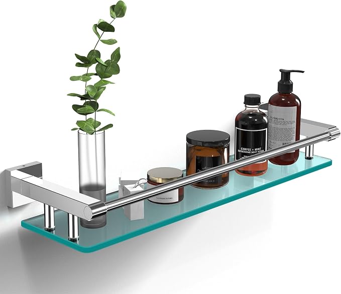 Glass Shelves for Bathroom, 20IN Rectangular Chrome Stainless Steel Tempered by SFGSOWOR