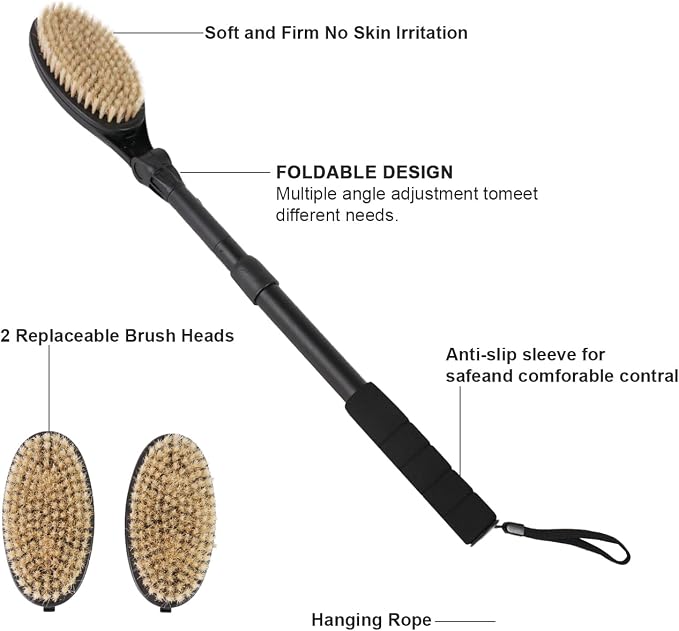 EASACE 3.0 Back Scrubber Brush for Shower, Soft and Stiff Bristles, Adjustable - Image 2