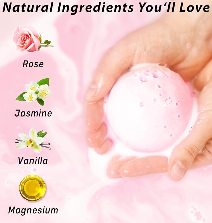 Magnesium Rose Vanilla Bath Bomb Mega Foaming Bubbles Infused - Image 3