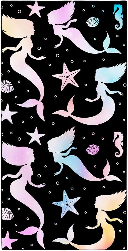 Mermaid Silhouette Beach Towel 36"x72" Quick-Dry Soft Microfiber by Rstick