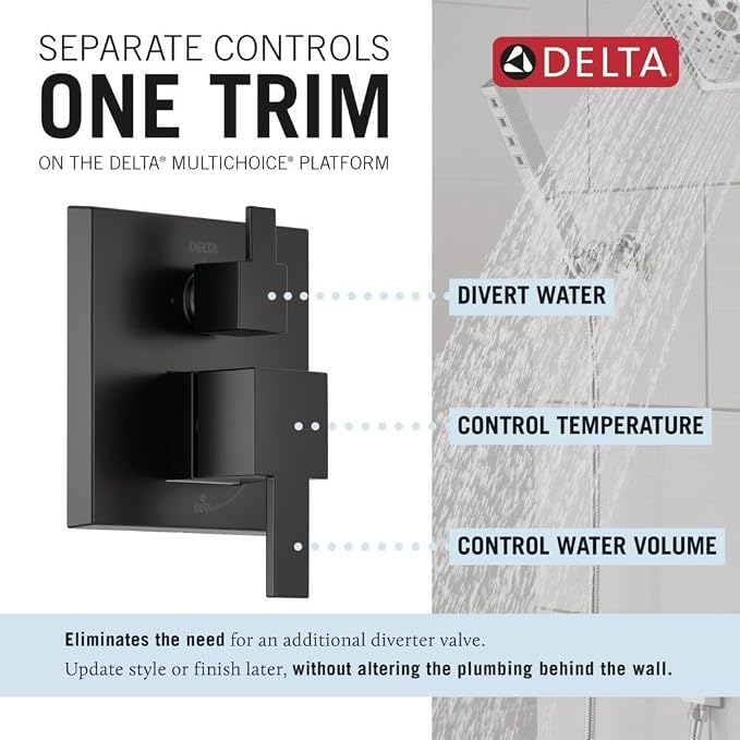 Delta Modern 14 Series Square Rain Shower System Faucet Set, Rainfall Matte - Image 4