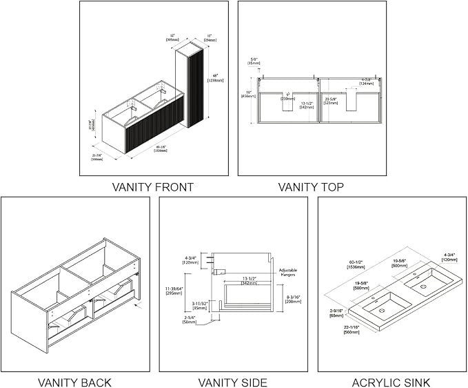 Blossom 60 Inch Double Sink Bathroom Vanity - Image 7