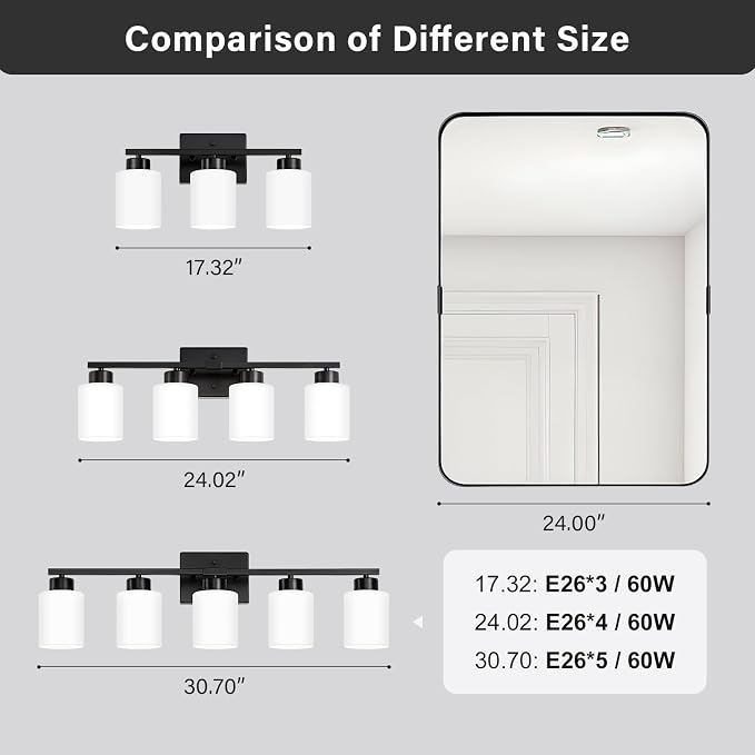 Black Bathroom Light Fixtures, 4-Light Modern Vanity Light Over Mirror - Image 7