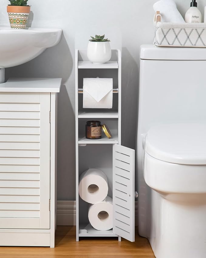 AOJEZOR Toilet Paper Holder Stand: Small Bathroom Storage Cabinet - Image 3