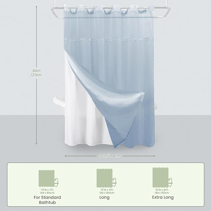 Inhousolu Extra Long No Hook Shower Curtain - Image 7