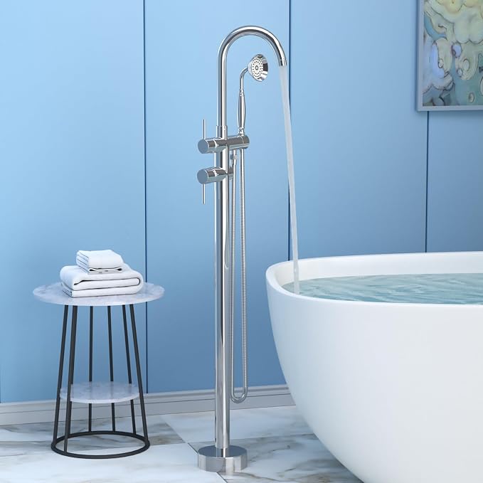 Freestanding Bathtub Faucet, Tub Filler Floor Mount Stand Bathtub Faucet Brass - Image 3