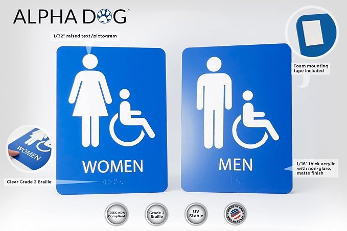ALPHA DOG ADA SIGNS Men's Women's Restroom Sign Bundle, 8x6 inch, Business - Image 3