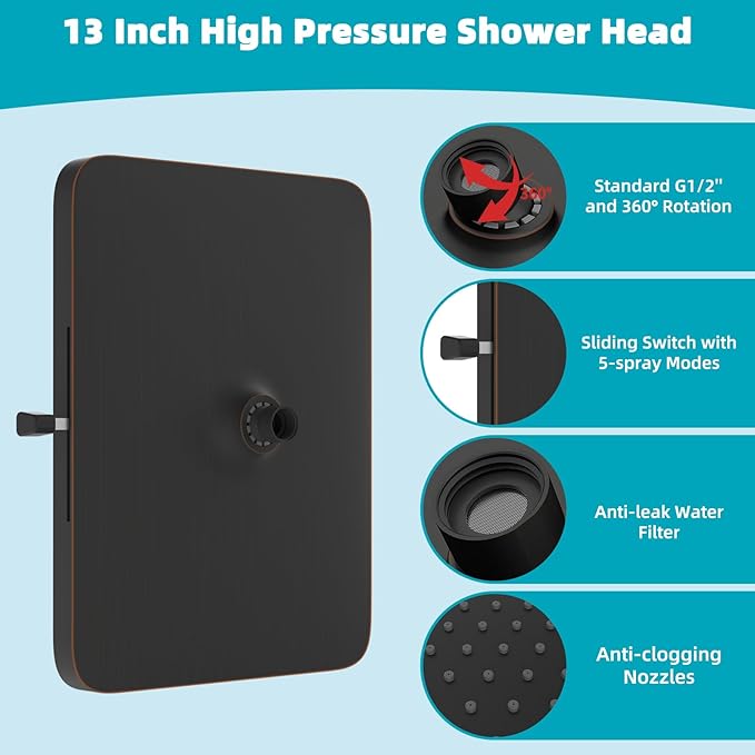 Hibbent 5 Spray Modes Shower Head, Large Rainfall Showerhead, High Flow - Image 5