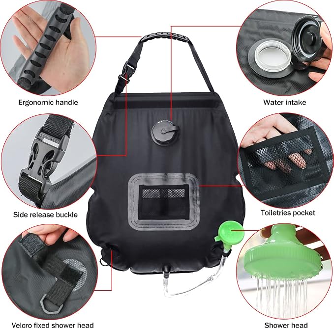NODG 5 Gallons/20L Portable Solar Shower Bag Solar Heating Shower Bag - Image 4