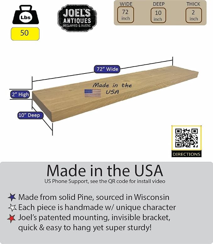 joelsantiques - 72 Inch Wooden Floating Shelves - Image 2