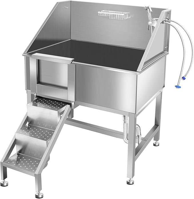 38" Pet Dog Bathing Station W/Ramp, Professional Stainless Steel Dog Grooming by OLIPIC