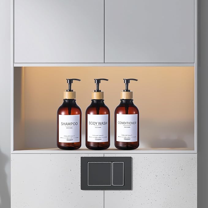 Shampoo and Conditioner Dispenser, 16.9oz Pump Bottles, Amber Shampoo Containers - Image 8