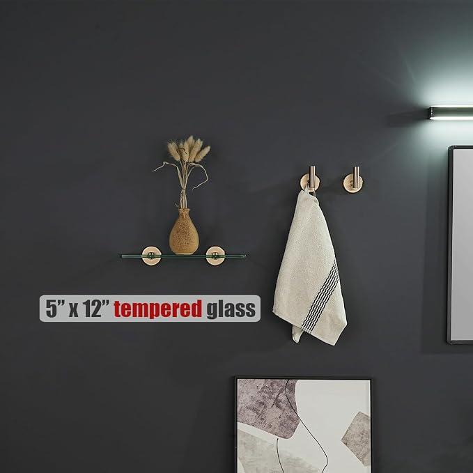JQK Bathroom Glass Shelf, Tempered Glass Shower Storage 12 by 5 inches - Image 2