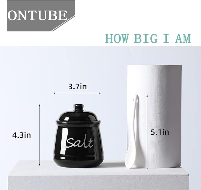 ONTUBE Ceramic Salt Bowl with Lid and Spoon 12oz - Image 5