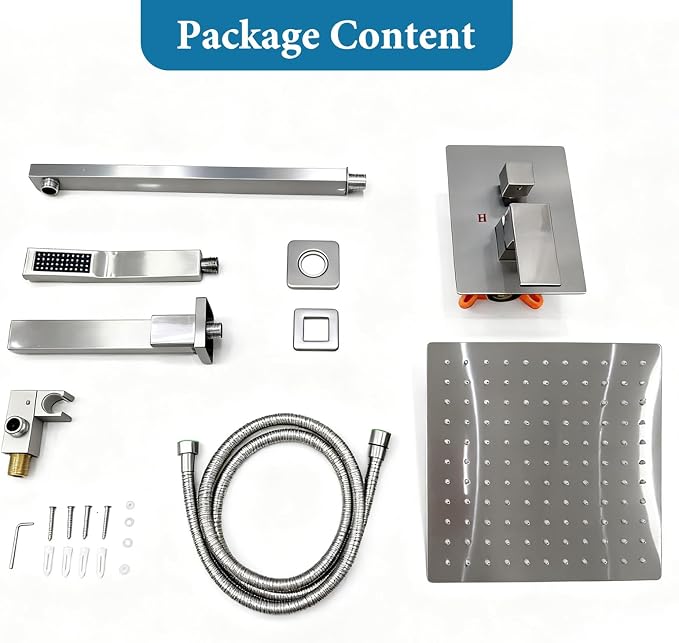 12 inch Square Shower Head and Handheld Set, Gasecoet Shower System - Image 4