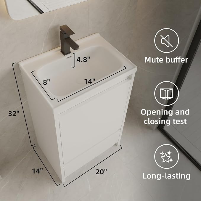 Bathroom Vanity with Sink 20 Inch, Modern Freestanding Bathroom Storage Cabinet - Image 2