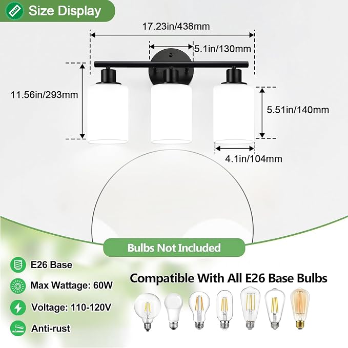 3-Light Bathroom Light Fixtures, Bathroom Wall Lamp - Image 6