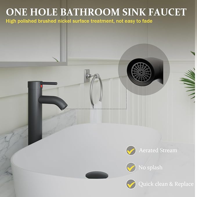 Matte Black Bathroom Faucets, Vessel Sink Faucet One Hole Single Handle Modern - Image 5