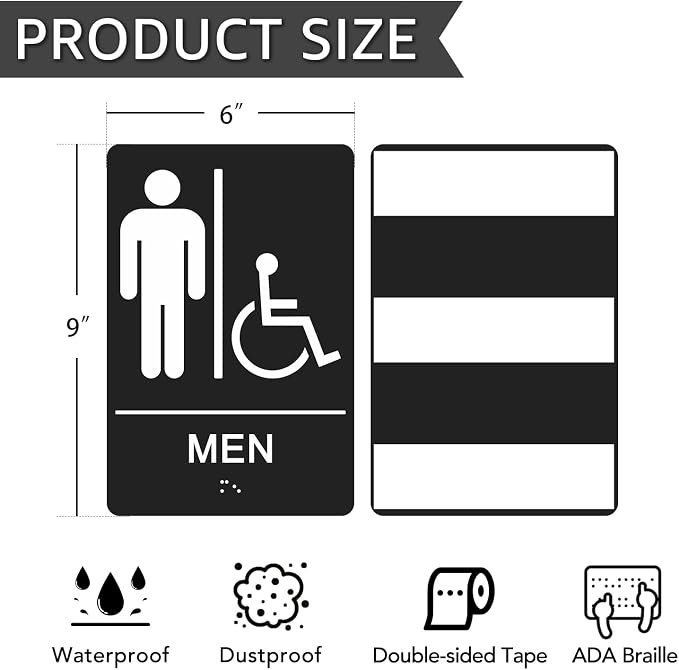 GicnKeuz ADA Braille Man and Women Bathroom Signs, 9 x 6 Inches Restroom Signs - Image 2