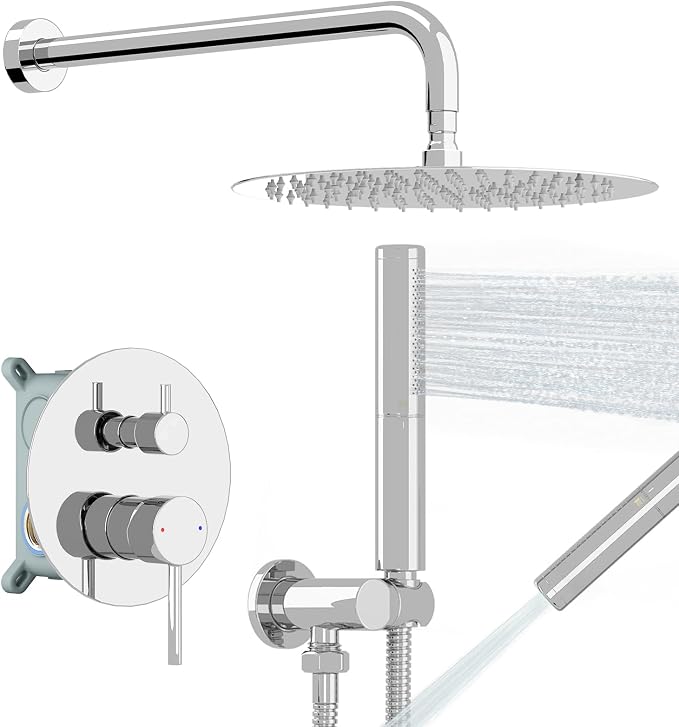 BESy Shower System with 10 Inch Round Rain Shower Head and Handheld Wall Mounted by BESy