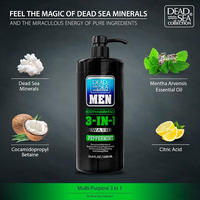 Dead Sea Collection Mens Body Wash 3 in 1 – Peppermint Body Wash - Image 4
