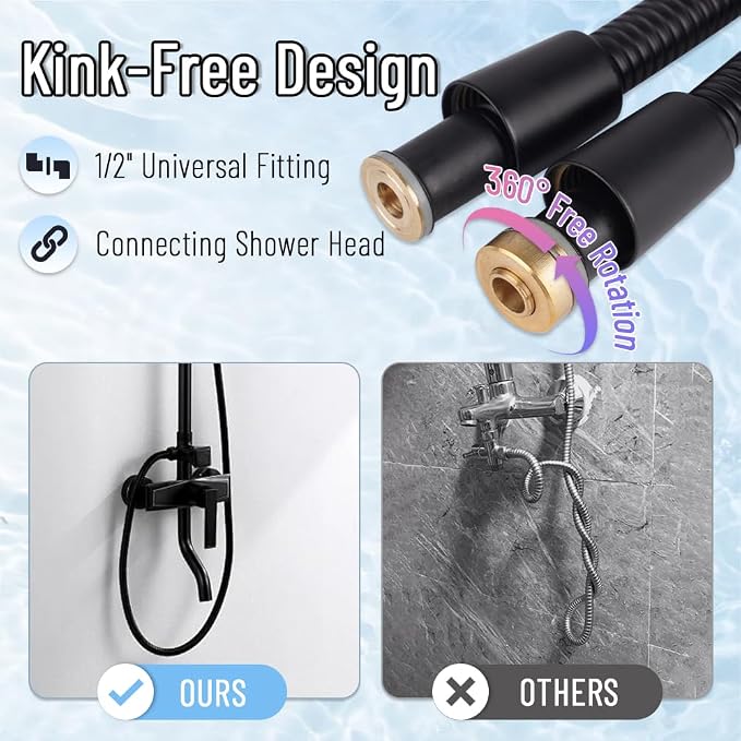 Kink-Free 304 Stainless Steel Handheld Shower Hose - Image 3