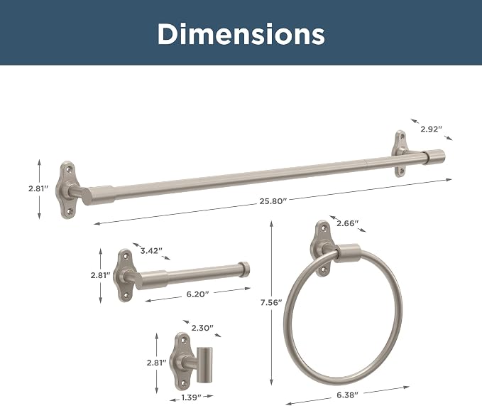 Franklin Brass Calloway 4-Piece Bathroom Set Satin Nickel 18" + 6" Towel Rack - Image 6