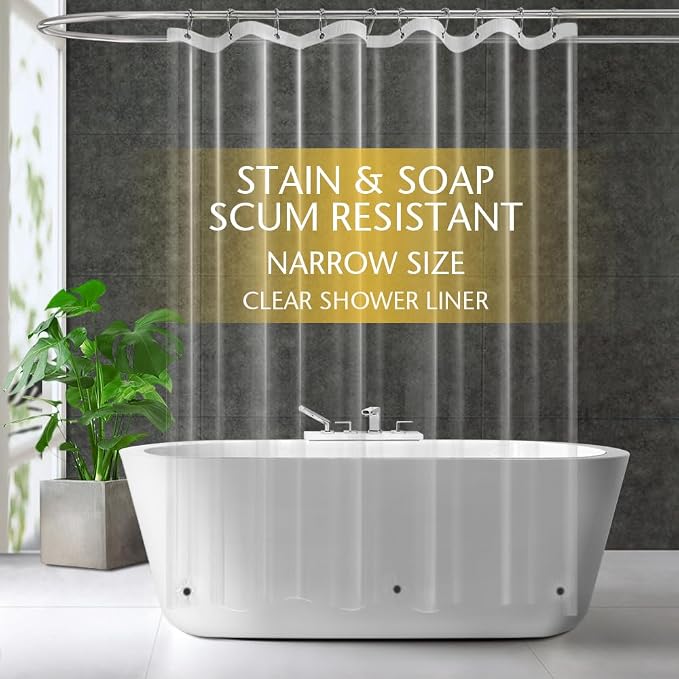 Narrow Size Clear Plastic Shower Curtain Liner, 60x72 Inch Thin Lightweight by ZEMAHOME