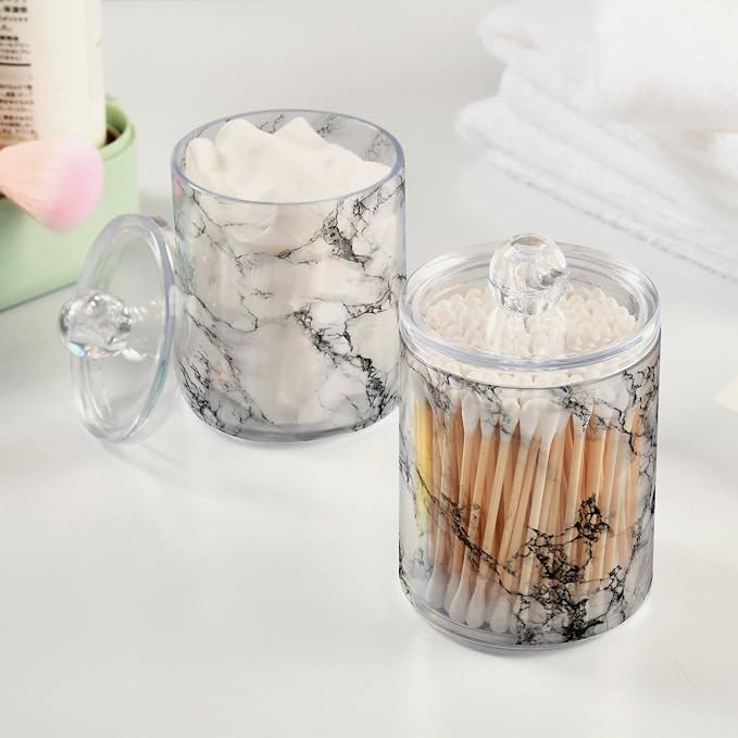 MNSRUU 4 Pack Qtip Holder Organizer Dispenser Stylish White Marble Texture - Image 5