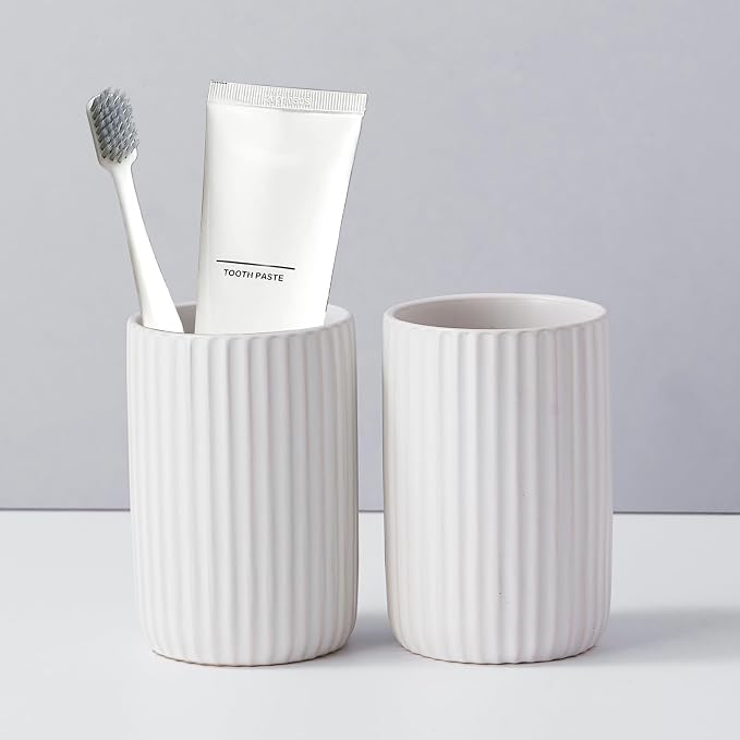 Toothbrush Holders for Bathrooms, Ceramic Tooth Brush Holder Set, Ribbed by YabcY