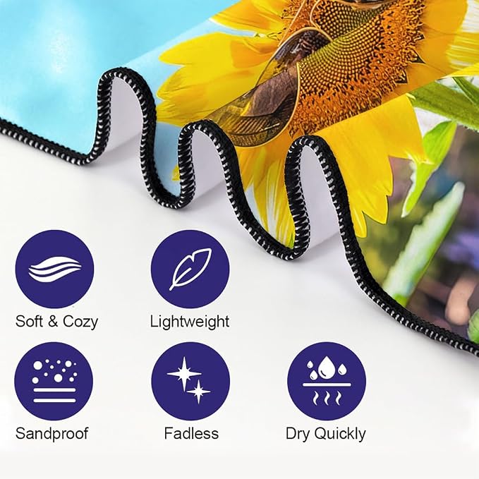 Vibrant Sunflower Beach Towel 36"x72" Quick-Dry Soft Microfiber - Image 2