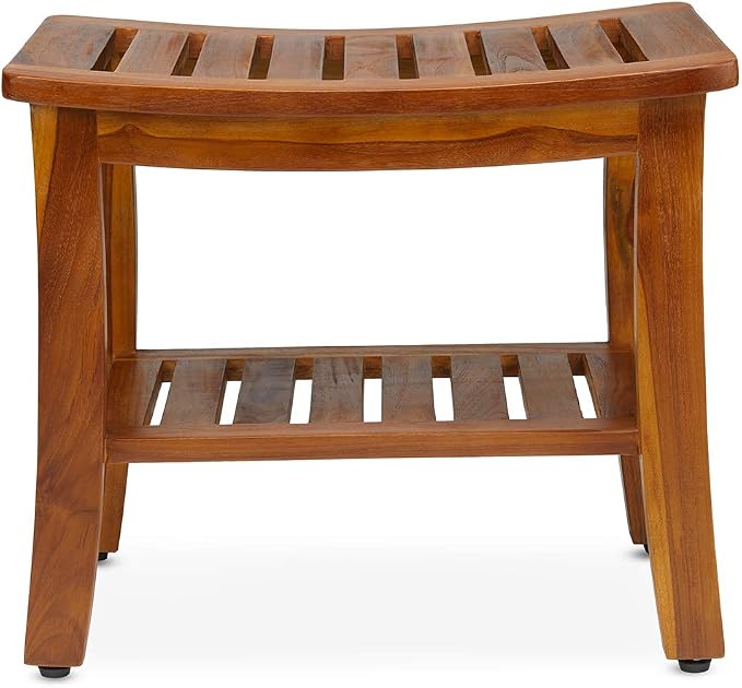 Teak Shower Bench 21 Inch, Fully Assembled Wood Bath Stool - Image 4
