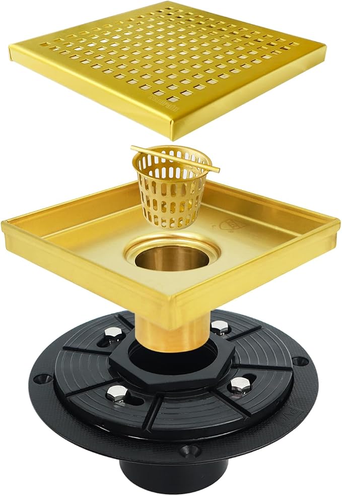 Neodrain 6 in Brushed Brass Square Shower Drain - Image 2