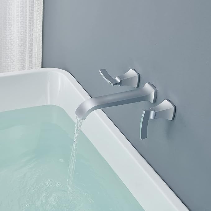 Tub Faucet Wall Mount Tub Filler Chrome High Flow Long Spout Reach Roman - Image 3