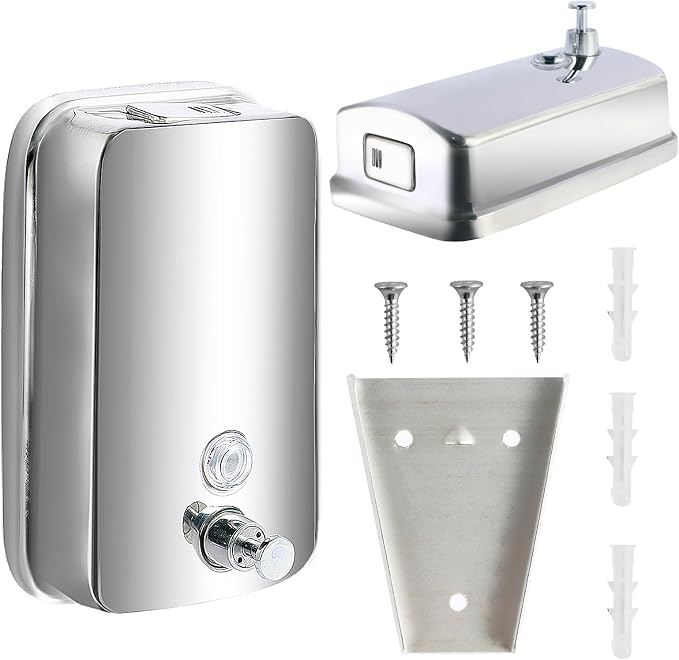 34 oz/1000ml Stainless Steel Commercial Soap Dispenser Wall Mount, Hand Soap - Image 8