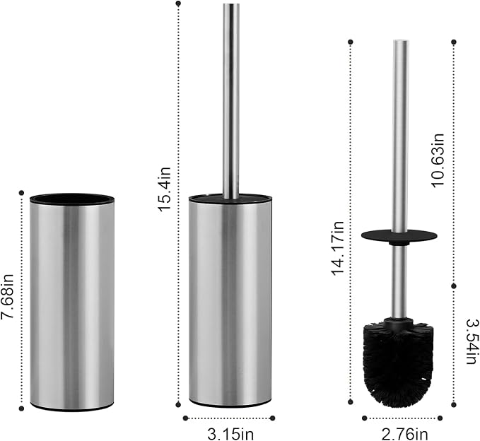 304 Stainless Steel Toilet Brush and Brush Holder Set, Circular Floor Toilet - Image 2