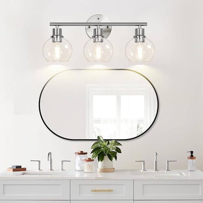 3-Light Bathroom Light Fixtures, Brushed Nickel Modern Vanity Lights Over Mirror - Image 7